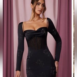 ADRIENNE
Long Sleeve Corset Mini Dress in Black